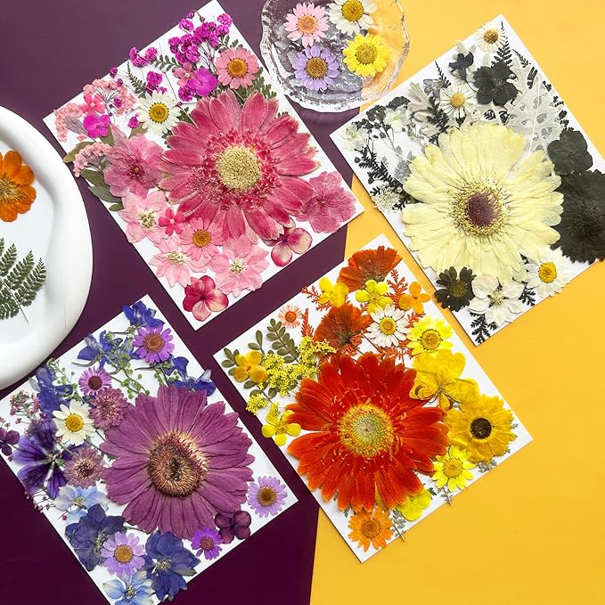 MIKIYA 106Pcs Big Dried Pressed Flowers for Resin, Assorted Real Natural Bulk Dry Floral Leaves for DIY Art Crafts, Epoxy Molds, Jewelry, Soap, Candle Making, Nails Decors