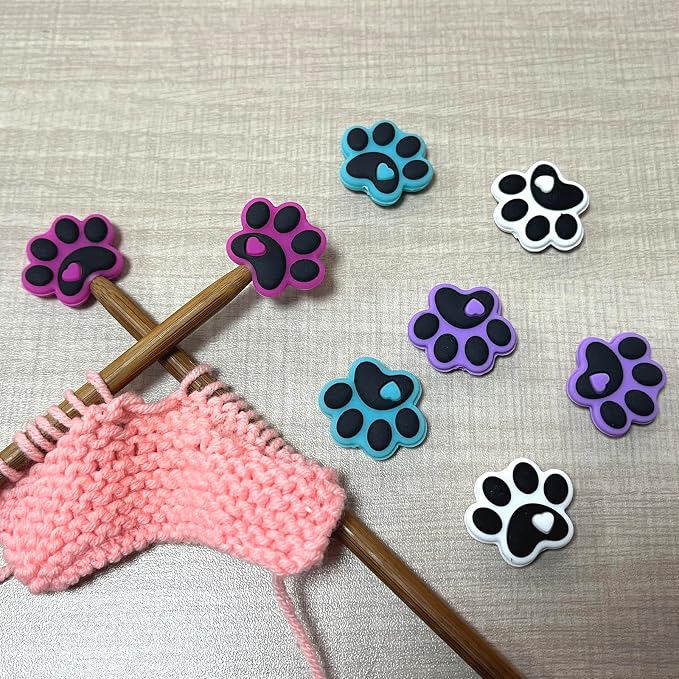 SPANSEE 8 PCS Dog Paw Knitting Needle Stoppers, Knitting Needle Point Protectors, Knitting Needle Caps, Knitting Tools, Knitting Accessories, Knitting Supplies fit Size 2-13 (2.75mm-9mm) Needles
