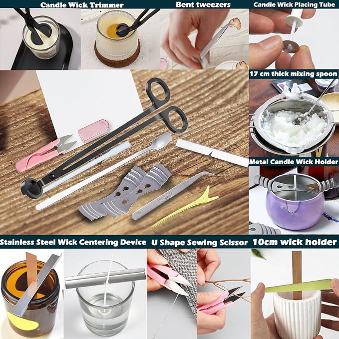 136PCS Professional Candle Making Kit with Soy Candle Wicks,Big Hole Long Wicking Needle for Molds with Storage Bag,Wick Trimmer,Mold Hook Eye Punch Needle for Candle Lover Beginner