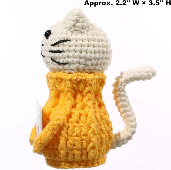 Cute Crochet Cat Birthday Gifts for Teen Girls | Handmade Yellow Cat with Birthday Card, Adorable Funny Kawaii Desk Decor for Daughter, Friends, Sisters
