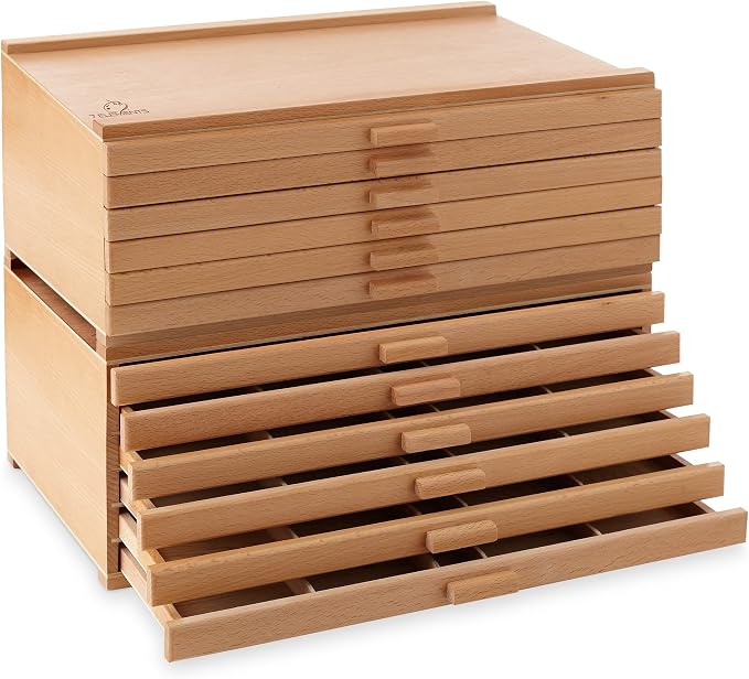 7 Elements 12 Drawer Wooden Artist Storage Supply Box for Pastels, Pencils, Pens, Markers, Brushes and Tools