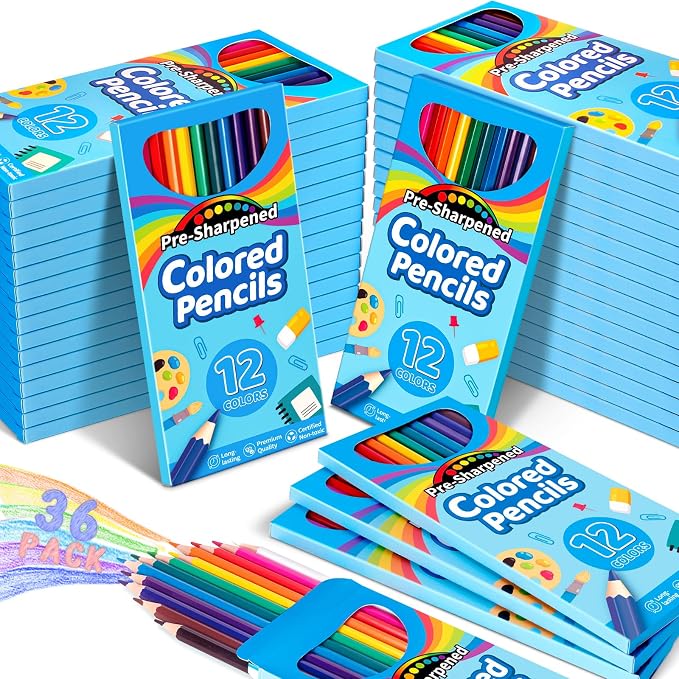 Jyusmile 432 Count Colored Pencils Bulk, 36 Pack Coloring Pencils for Kids | 12 Assorted Colors, Pre-sharpened, Back to School Supplies for Teachers, Classroom Prizes, Drawing Art Supplies