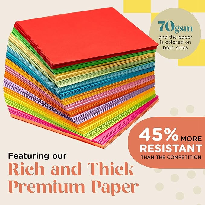 Home Pro Shop Origami Paper - 1100 Sheets | Double Sided 6x6 inches Origami Squares for Kids, 15 Vibrant Colors, Easy Fold Paper for Arts & Crafts