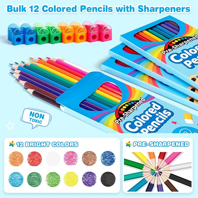 V-Opitos 168 Count Colored Pencils, Bulk 14 Boxes with 14 Sharpeners