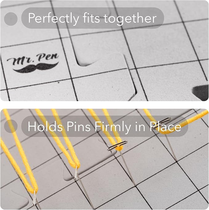 Mr. Pen- Interlocking Blocking Mats, 12” x 12”, 4 Pack with 50 T-Pins | For Knitting & Crochet Projects, Foam Board Design, Includes Pins for Yarn Craft Blocking