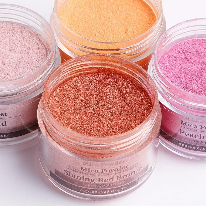 SEISSO Mica Powder - 24 Colors, 0.35 oz(10g) Bottles - Mica Glitter & Pigment for Epoxy Resin, Lip Gloss, Soap, Candle, Bath Bomb, Art Crafts, Nails, Slime