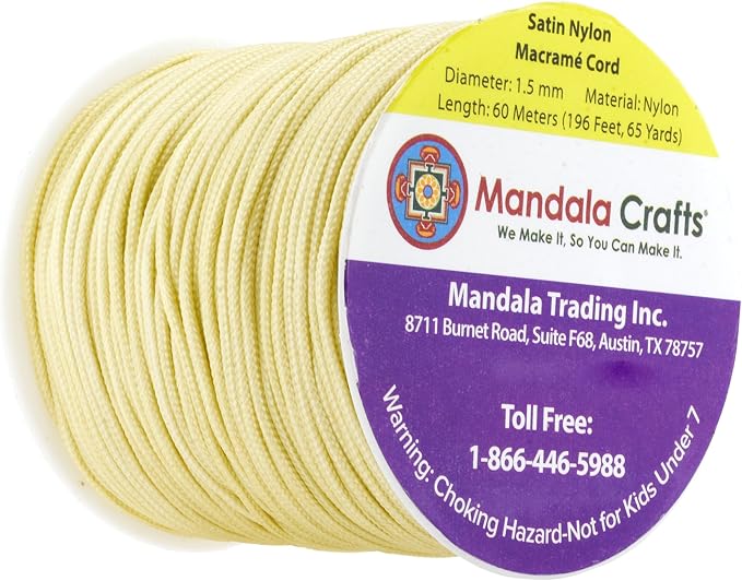 Mandala Crafts 1.5mm Cream Rattail Nylon Satin Cord for Jewelry Making