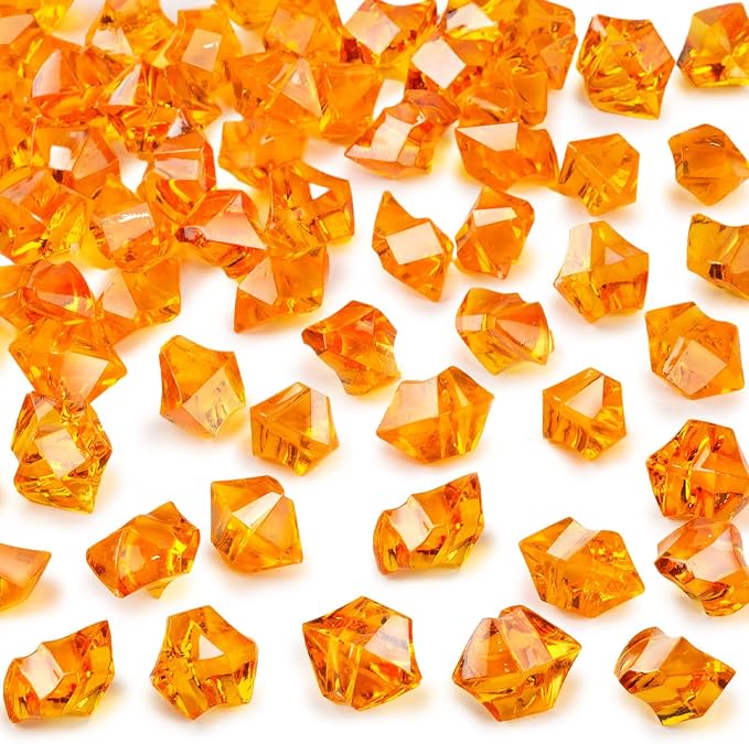DOMESTAR Orange Fake Ice Rocks, 150 PCS Acrylic Crystal for Vase Fillers