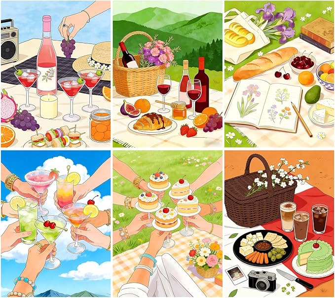 DOTSOPS 5D Picnic Diamond Painting Kits for Adults Camping Diamond Art Kits | Crafts DIY Round Full Drill Painting,Gem Art for Beginner,Home Wall Decor Gift 11.8 x 15.7 Inches