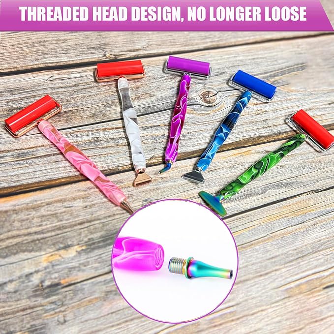 Diamond Art Pens Tools Diamond Painting Accessories Kits with Screw Metal Tip Roller Diamond Painting Pen Drill Bead Dot Pens for Art Craft Nail (Purple Pen Color 6)