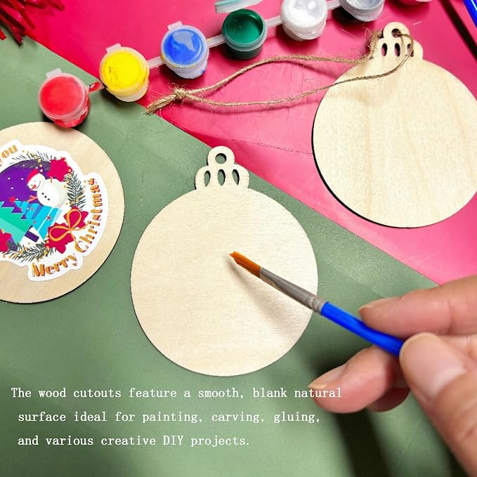 60PCS Unfinished Wood Christmas Cutouts with Sling Hole