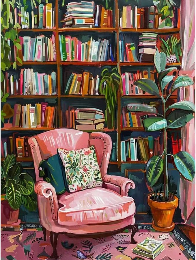 Clendo Pink Room Paint by Number for Adults Beginners, Study Room Adults Paint by Numbers Kits on Canvas, DIY Oil Painting Acrylic Paints for Home Wall Art Decor(16x20inch)
