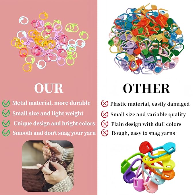 Wonafa 50 Pcs Helical-Shaped Crochet Markers Ring,Boxed Crochet Rings,Multicolor Metal Stitch Markers Knitting Stitch Markers for Sewing Knitting DIY and Handmade Crafts (Spiral-50Pcs)