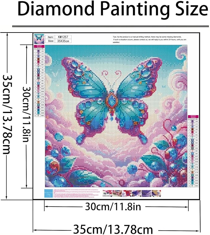 Diamond Art Kits for Adults,Butterfly Diamond Painting Kit,13.8X13.8 Inch | Full Round Drill Diamond Painting for Beginners, 5D DIY Paint by Diamond Dot Gem Art Craft,for Home Wall Decor
