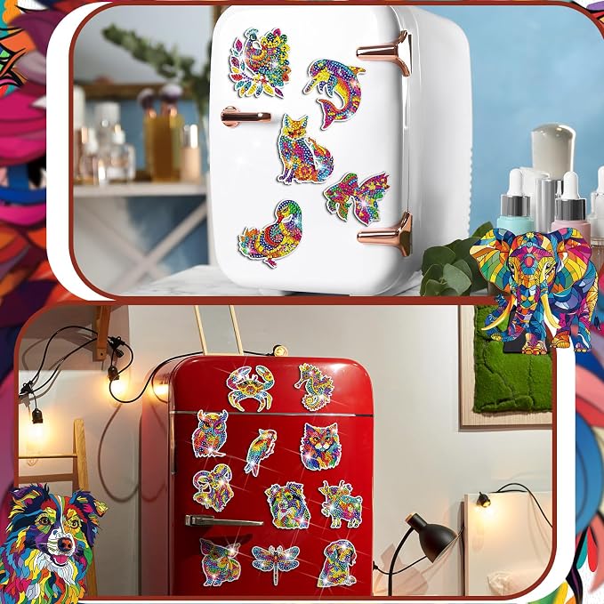 Remuuly 30 Pcs Animal Diamond Painting Magnets Diamond Art Kits for Adults | Colorful Animal Refrigerator Magnets, Tiger 5D Rhinestone Fridge Magnetic Sticker, Diamond Club Gifts, Beginner DIY Crafts