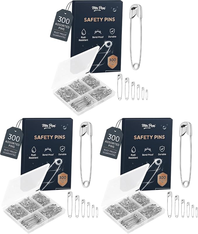 Mr. Pen- Safety Pins, 900 Pack, Small & Large Sizes, Nickel Plated Steel