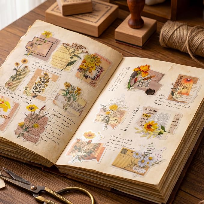 Pengxiaomei 210 Flower Stickers, Self-Adhesive Scrapbooking Stickers | Botanical Flower And Quote Designs; Peel-And-Stick; For Scrapbooks, Planners, Notebooks, Cards