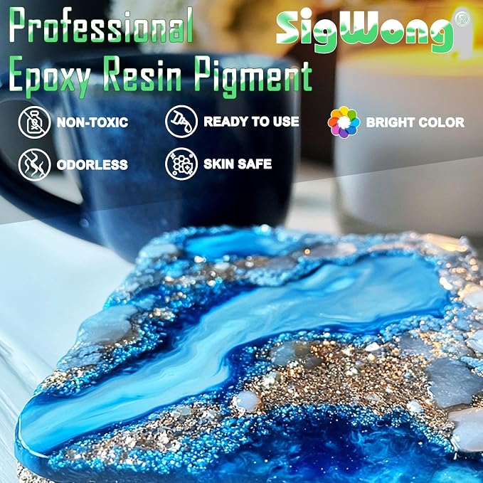 SigWong Epoxy Resin Color Pigment – 24 Colors Liquid Epoxy Dye Set with 6 Glitters, Highly Concentrated, Non-Toxic Resin Pigment for Art, Jewelry Making & Crafts – Each 6ml/ 0.25 oz