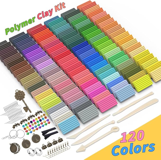 285 Pcs Polymer Clays 120 Bright Colors Oven Bake Clay Non-Sticky Modeling Clay DIY Starter Kit with Sculpting Tool and Accessories for Beginner Artists Jewelry Making Craft Gifts