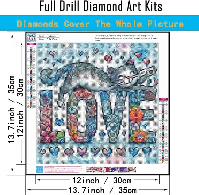 CHWGLFGG 5D Love Cat Diamond Art Kits for Adults Beginners 13.7X 13.7 Inch | Animals Diamond Painting Kit DIY Full Round Drill Paint by Diamonds Dot Gem Art for Adult, Home Wall Decor