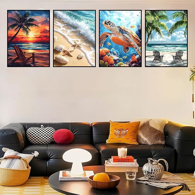4 Pack Diamond Art Kits for Adults, Beach Diamond Painting Kits 12x16 Inch