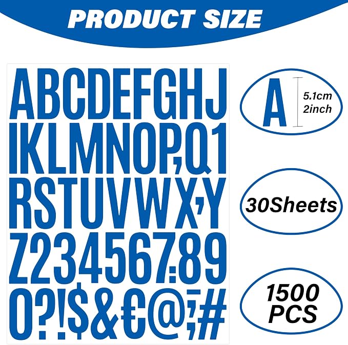 Letter Stickers 30 Sheets 1500 PCS Large 2 Inch Alphabet Stickers, Blue