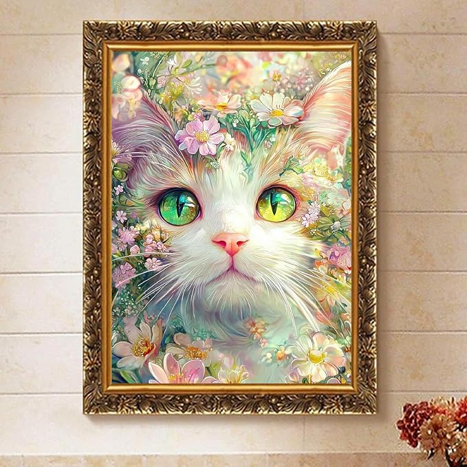 Cat Floral Paint by Numbers Kit for Adults Framed Canvas, Frameworkless