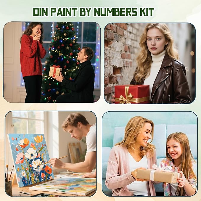 ICYANART Paint by Numbers for Adults Framed, Flowers Number Painting 8x8In