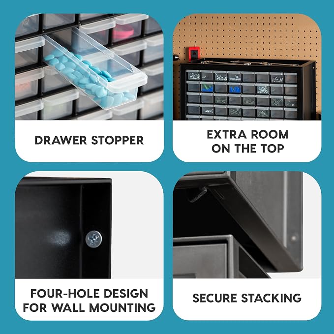 IRIS USA 64-Drawer Screw Organizer, Hardware Storage, Made in USA, Black | Wall mountable, Stackable, Building Bricks, Garage Tool Storage, Art & Craft Supplies, Beads, Gem Stones