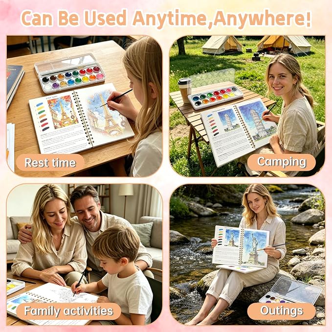 Watercolor Workbook, 16 Colors Watercolor Books Paint Set for Adults Teens