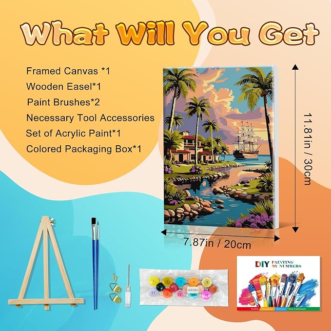 SmartEZ Landscape Paint by Numbers Kit for Adults with Frame, 8x12 Inch | Adult Paint by Number Kits with Frame for Gift, Home Wall Decor, 7.87x11.81 Inch