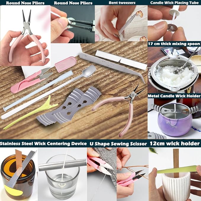 Nimozek 32PCS Professional Candle Making Tools Kit, Candle Wick Punching & Threading Set with Storage Bag, Round Nose Pliers & Essential Accessories for Soy Candle DIY, Mold Punching & Wick Centering