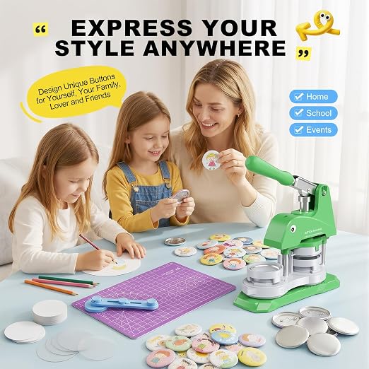 Button Maker Machine 3 Sizes, DIY Pin Maker Machine 1+1.25+2.25 inch, Interchangeable Button-Models Badge Button Press Machine with 300 Sets 25+32+58mm Button Maker Supplies&Circle Cutter 2026 Upgrade