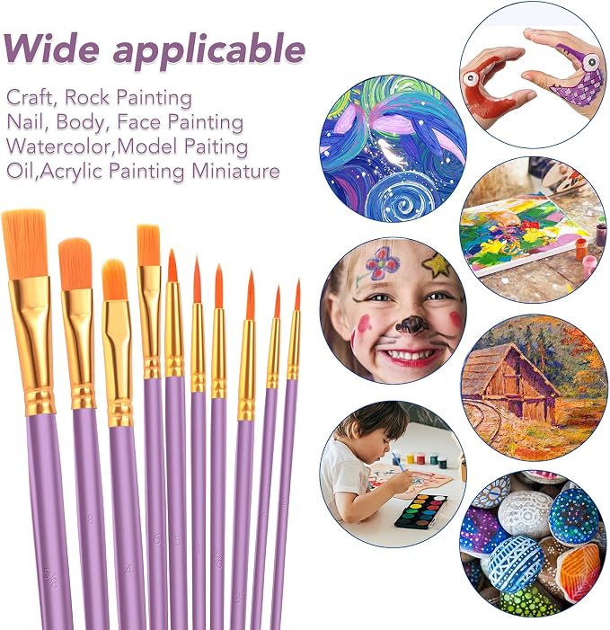 ESRICH 160PCS Paint Brushes, Paint Brush for Acrylic Painting | Artist Paintbrushes for Oil Watercolor, Body Face Rock Canvas, Small Paint Brushes for Kids, Purple