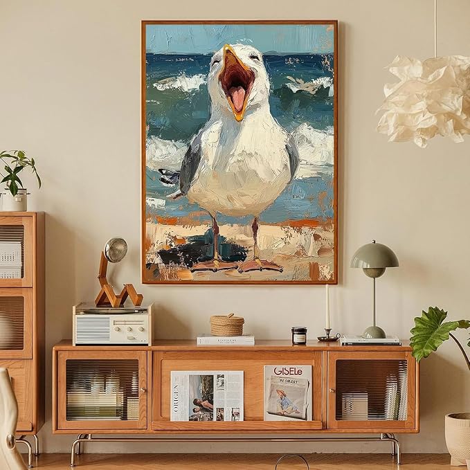 Fun Seagull Paint by Numbers Kit for Adults Framed Canvas, Frameworkless