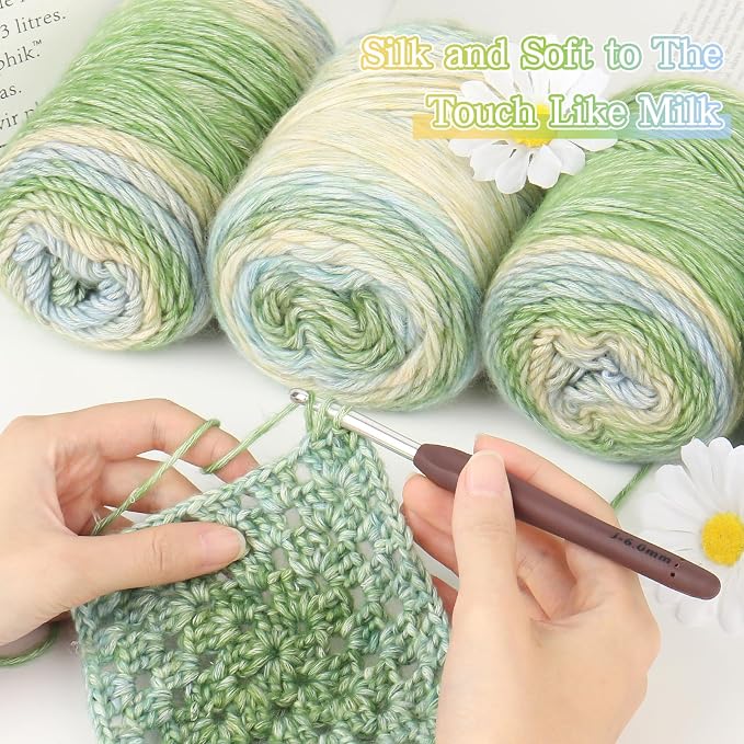 Katech Gradient Cake Yarn for Crocheting-Fairyland Yarn-Soft Ombre Yarn | 4x100g 60% Cotton 30% Acrylic 10% Wool-Multicolor Rainbow Cotton Crochet Yarn for Scarves, Shawls, Blankets, and Garments(F)