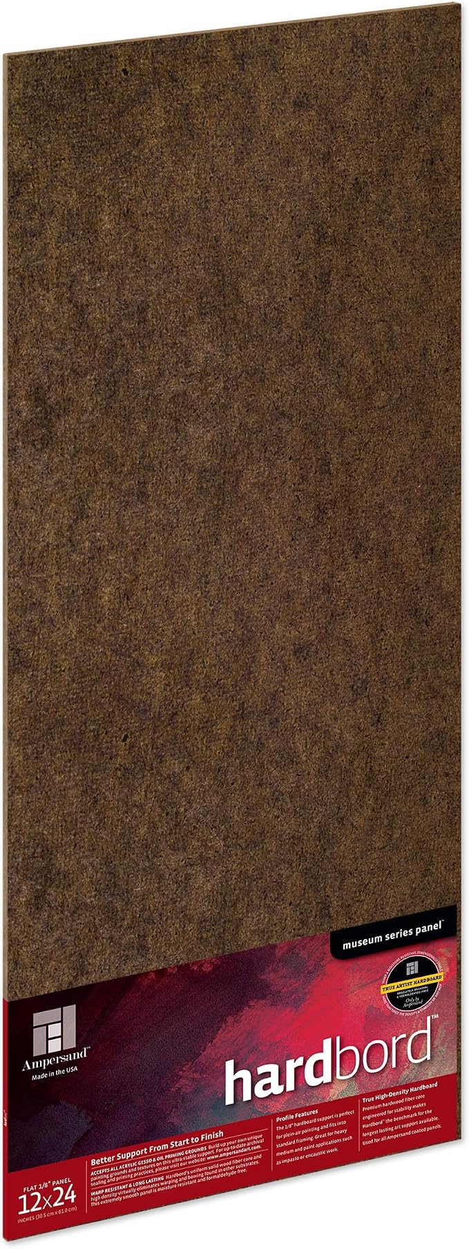 Ampersand Art Supply Hardboard Wood Painting Panel: Museum Series Hardbord, 12" x 24", 1/8 Inch Flat Profile