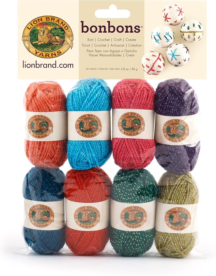 Lion Brand Yarn 601-660 Bonbons Yarn, Celebrate | Small, Colorful, Lightweight Yarn Skein Pack for Colorwork, Embroidery, Friendship Bracelets, DIY Projects