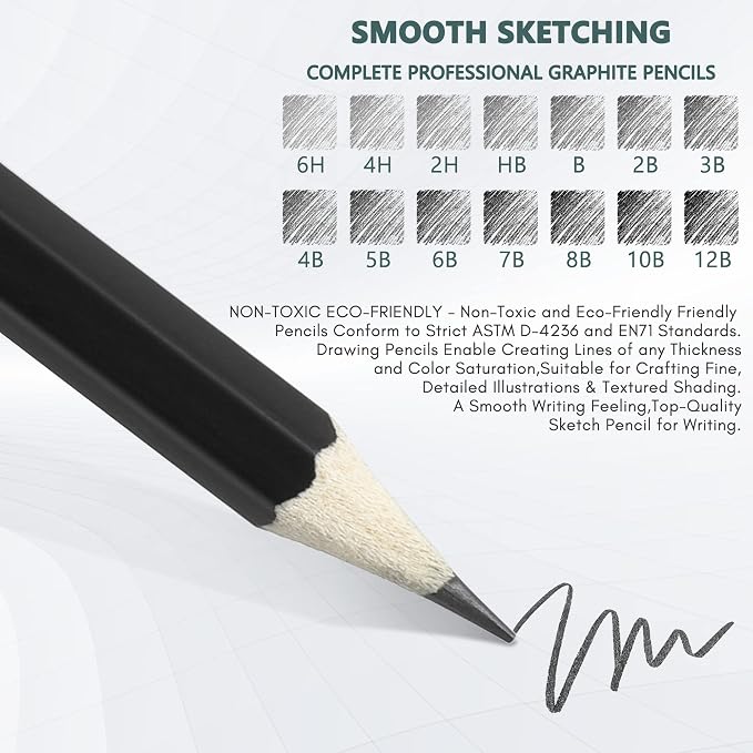 Luwans Drawing Pencils Set of 14 (B - 12B) Sketch Pencils for Drawing - Art Pencils for Shading, Sketching & Doodling | Professional Graphite Pencil for Artists & Beginners