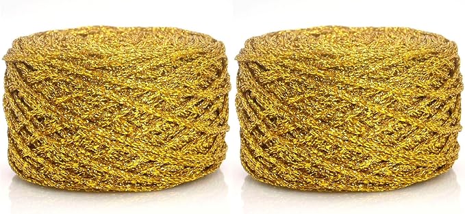 Pack of 2 Metallic Glitter Yarn for Crochet & Knitting, Fine 2 Light Weight Worsted for Crochet Knitting, 35g 1.23oz, 145 Yards Soft Craft Sparkle Yarn (Gold)