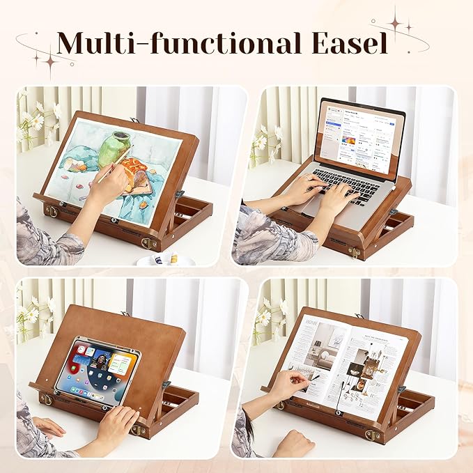 TYYIHUA Tabletop Easel for Painting, Adjustable Wooden Desktop Art Easel | A3, Page Clips & Carry Strap, Travel Drawing Board for Sketching, Diamond Painting, Ideal for Adults, Students & Beginners