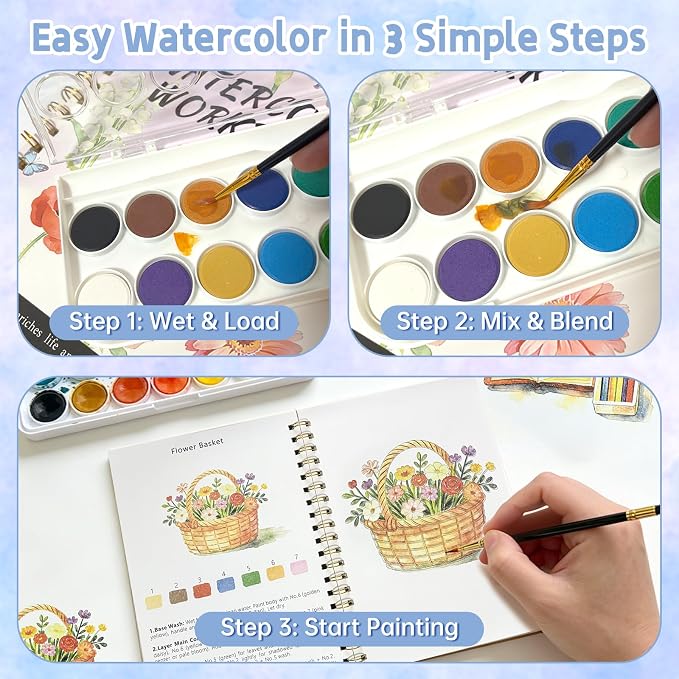 Watercolor Workbook, 16 Colors Watercolor Books Paint Set for Adults Teens
