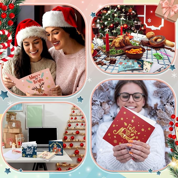 Saillong 24 Pack Christmas Diamond Painting Greeting Cards with Envelopes