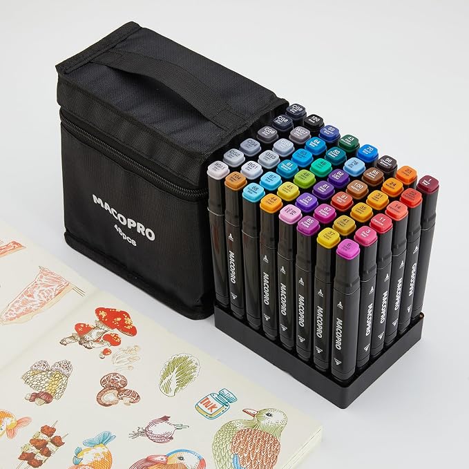 Alcohol Markers Set, Alcohol Based Dual Tip, Broad and Brush Tip for Adult Coloring Books, Drawing, Sketching (48)