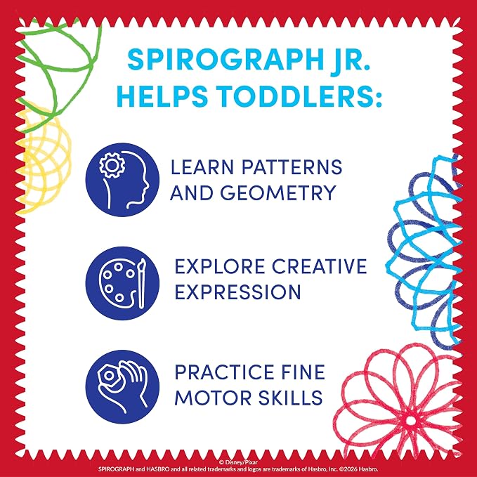 Spirograph Disney Jr. Toddler Arts and Crafts, Drawing Art Kit, Toddler Activities, Drawing Pad, Jumbo Gears, Washable Markers, Unleash Your Child Inner Artist, Ages 3+ | oddler Activities, Drawing Pad, Jumbo Gears, Washable Markers, Art Supplies, Draw...