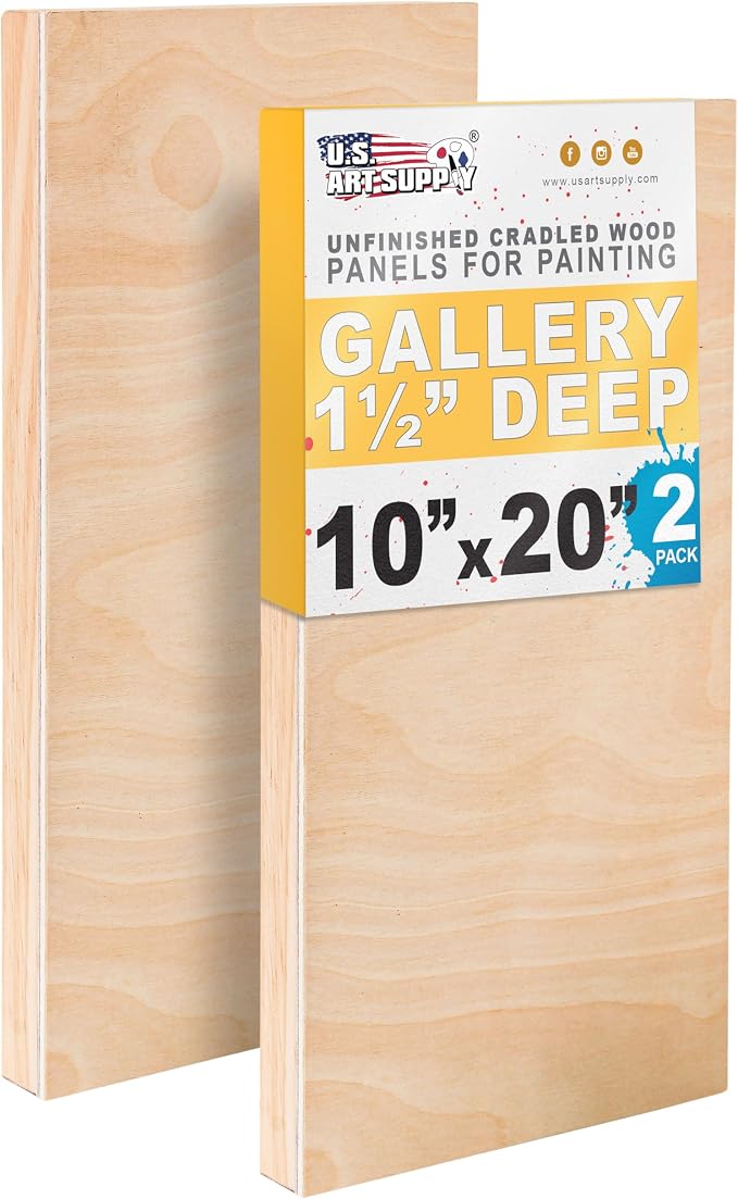 U.S. Art Supply 10" x 20" Unfinished Cradled Wood Panels for Painting