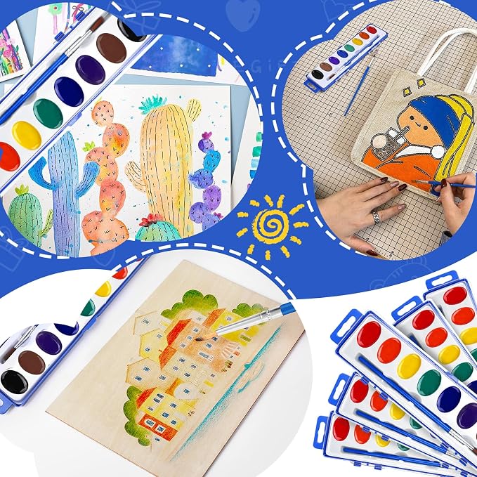 120 Pack Watercolor Paint Set Bulk for Kids, 8 Colors Washable Water Colors | Non-Toxic Water Paint with Paintbrush, Water Color Paint Set for Kids, Beginners and Adults, Ideal for Party Favor, Classroom