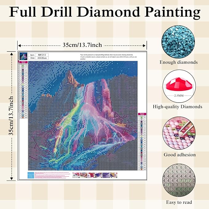Rainbow Waterfall Diamond Painting Kit for Adults,Fantasy Diamond Art Kit | DIY Full Round Drill Gem Painting Magical Landscape Paint by Diamonds Relaxing Craft for Home Wall Decor 13.7x13.7In
