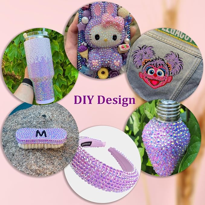 30000Pcs Resin Rhinestones for Bedazzling with Tweezers, Lavender Purple AB Rhinestones for Crafting with 3Pcs 10ml B7000 Jewelry Glue for DIY Crafts Clothing Tumblers Shoes Fabric Nail Art
