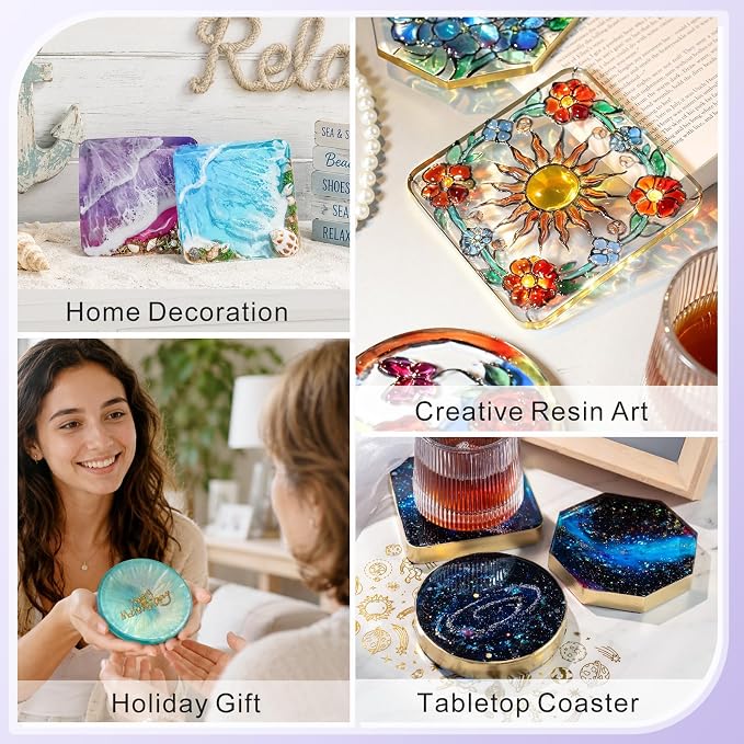 HeyClear Coaster Resin Molds Silicone for Epoxy-Round Square Octagon | for Crafts DIY Tray, Cup Coasters, Flower Bouquet Preservation, Resin Art, Home Decoration, Flexible, Easy to Clean & Demold